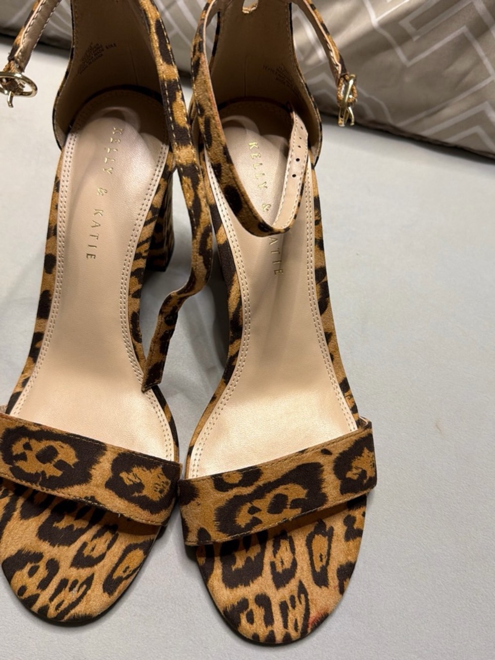 Kelly & Katie Leopard Print Ankle Strap Block Heels - Brown/Black